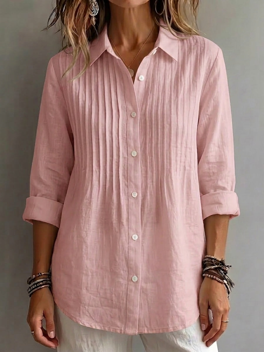 CLEARANCE SALE🔥 Pleated Linen-Blend Blouse