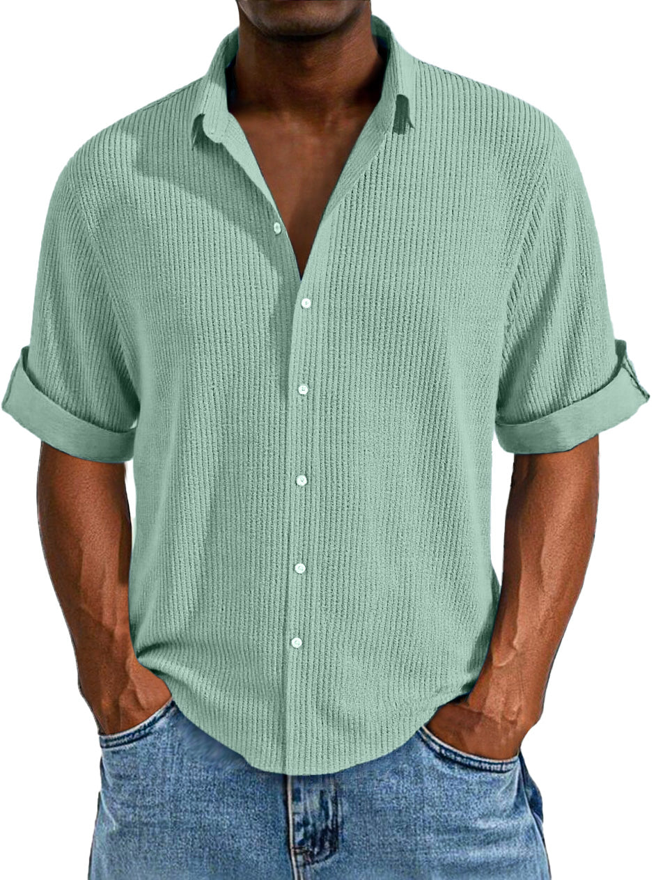 Men's Casual Loose Simple Texture Solid Color Button Short-sleeved Shirt