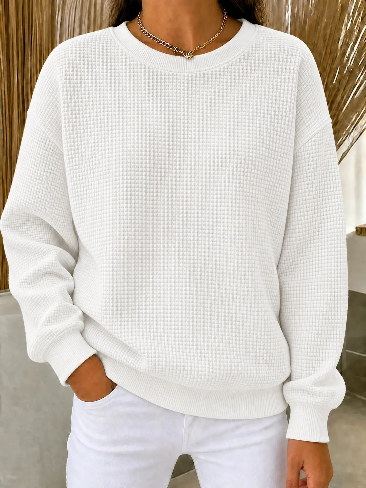 CLEARANCE SALE🔥 Women's Waffle Knit Crewneck Sweatshirt
