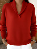 🎄 CLEARANCE SALE🔥Elegant 80s Shawl Collar Solid Color Pullover Sweater Top