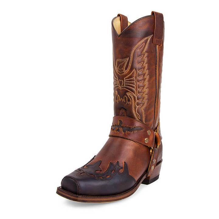 Squared-toe Carved Cowboy Boots Motorcycle Boots