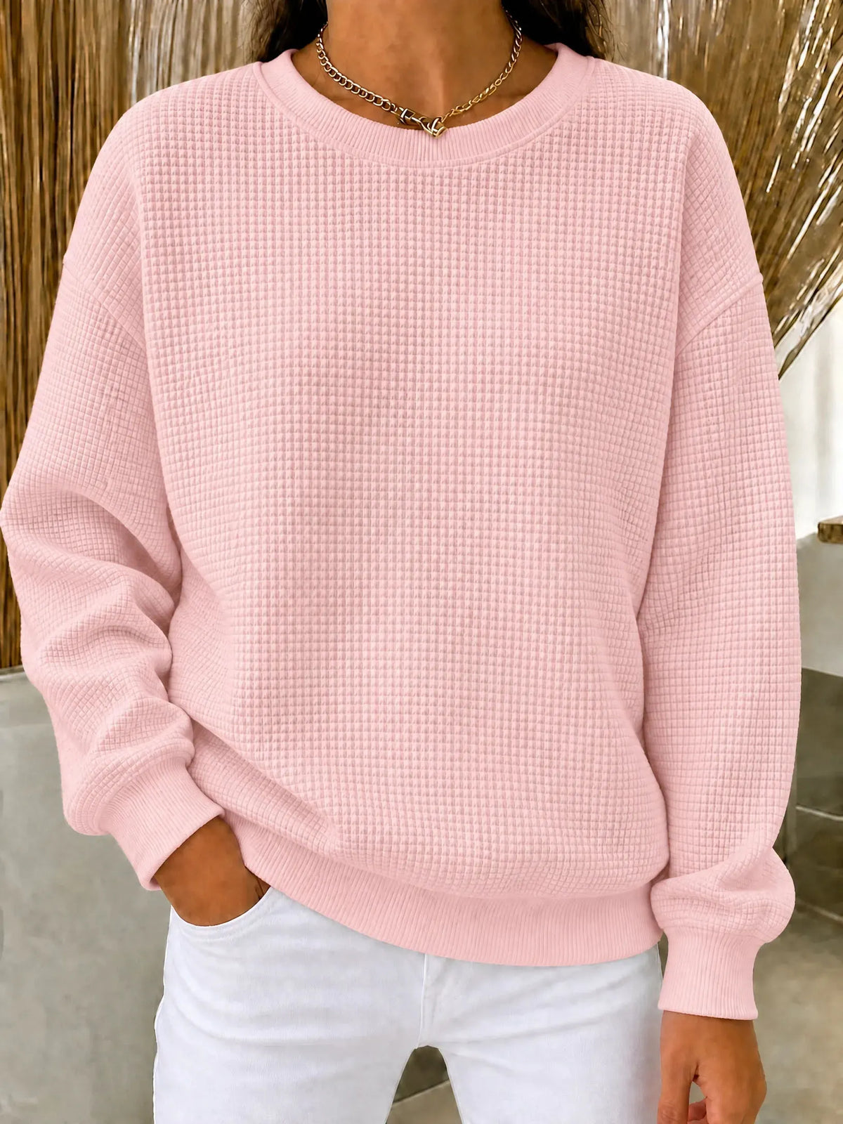 CLEARANCE SALE🔥 Women's Waffle Knit Crewneck Sweatshirt