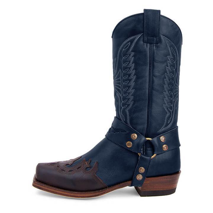 Squared-toe Carved Cowboy Boots Motorcycle Boots