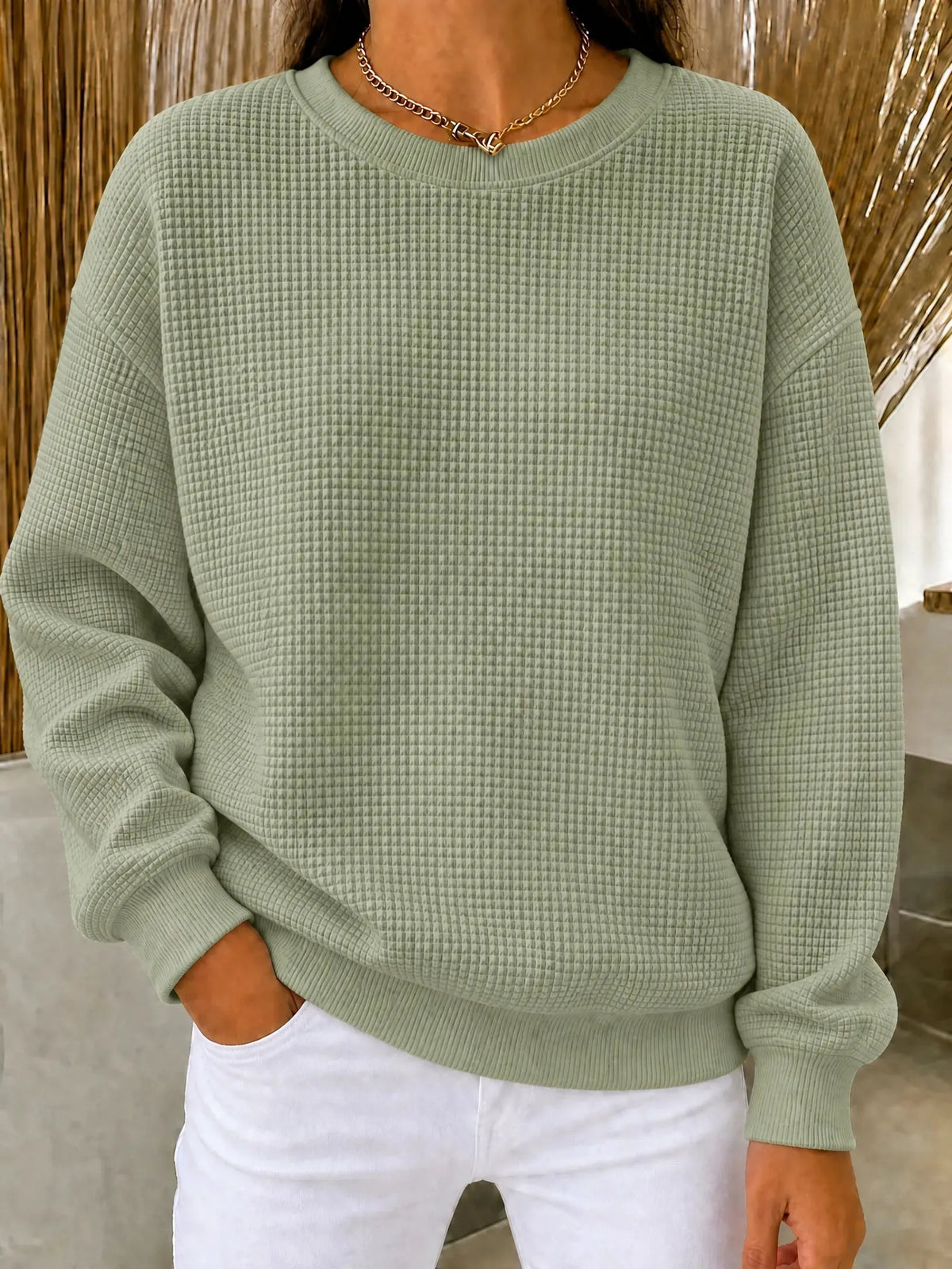 CLEARANCE SALE🔥 Women's Waffle Knit Crewneck Sweatshirt