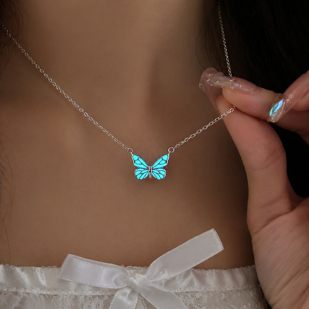 Luminous Butterfly Charm Necklace & Bracelet Set
