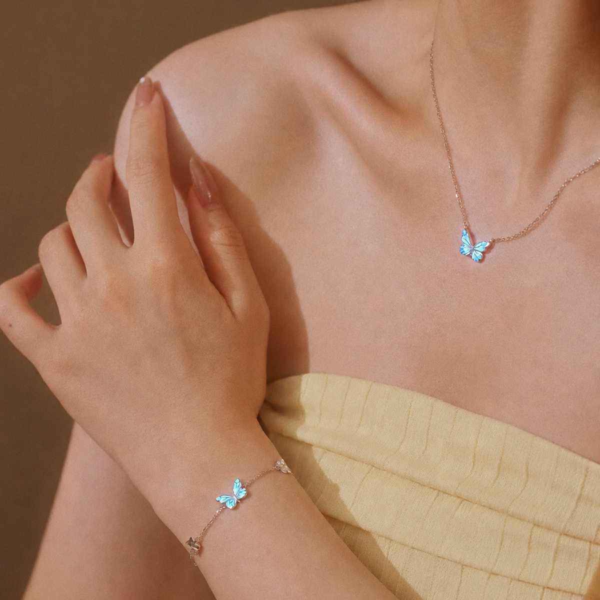 Luminous Butterfly Charm Necklace & Bracelet Set