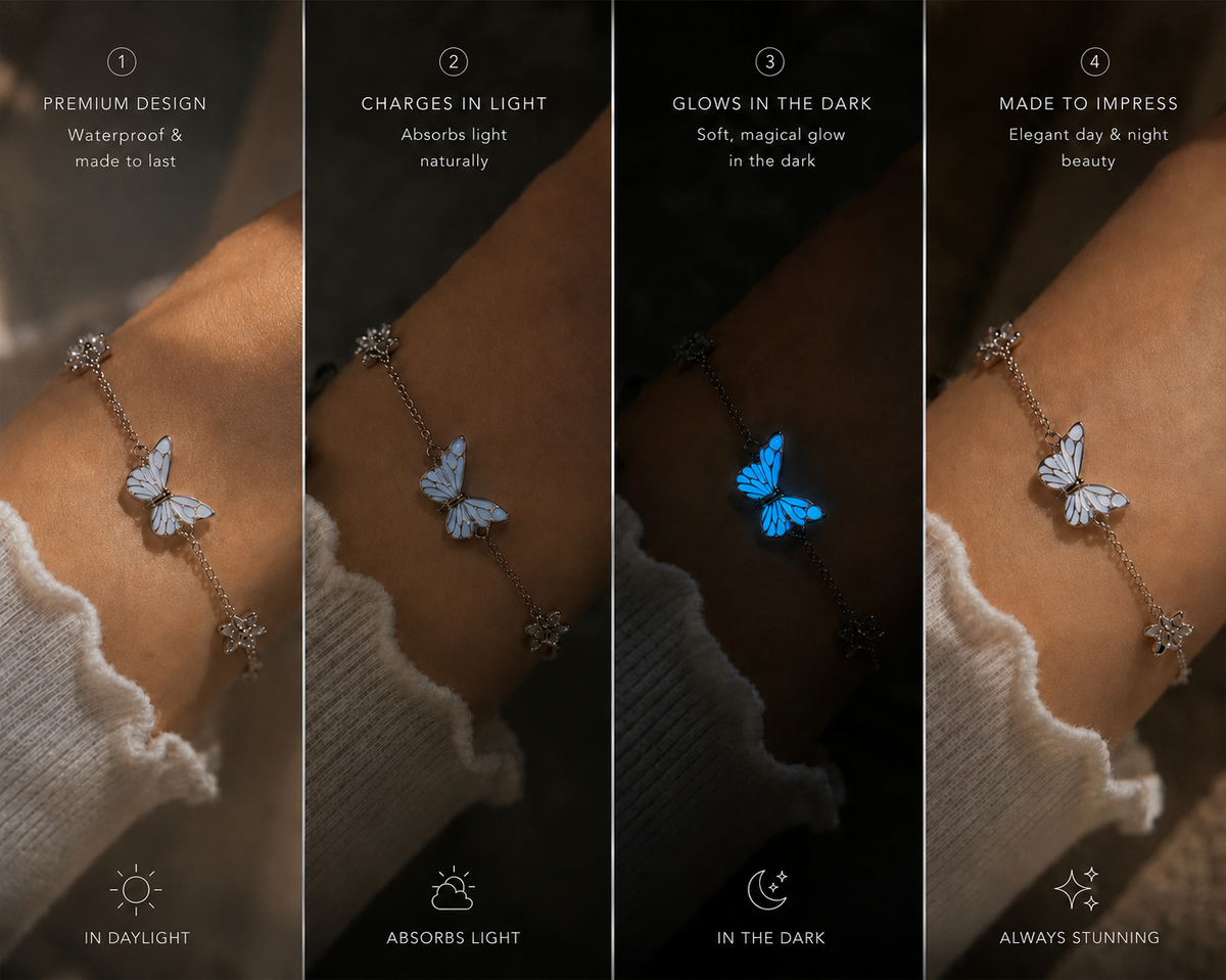 Luminous Butterfly Charm Necklace & Bracelet Set