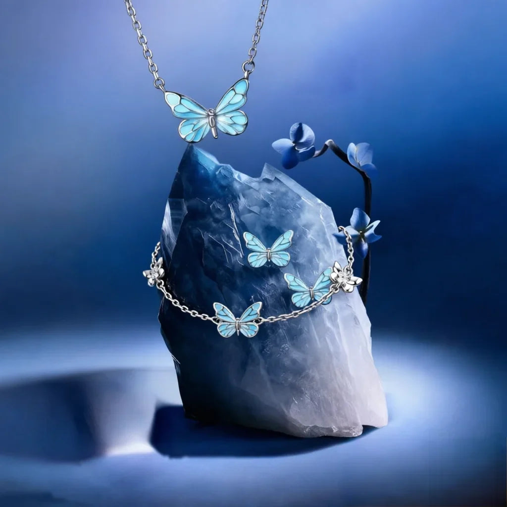 Luminous Butterfly Charm Necklace & Bracelet Set