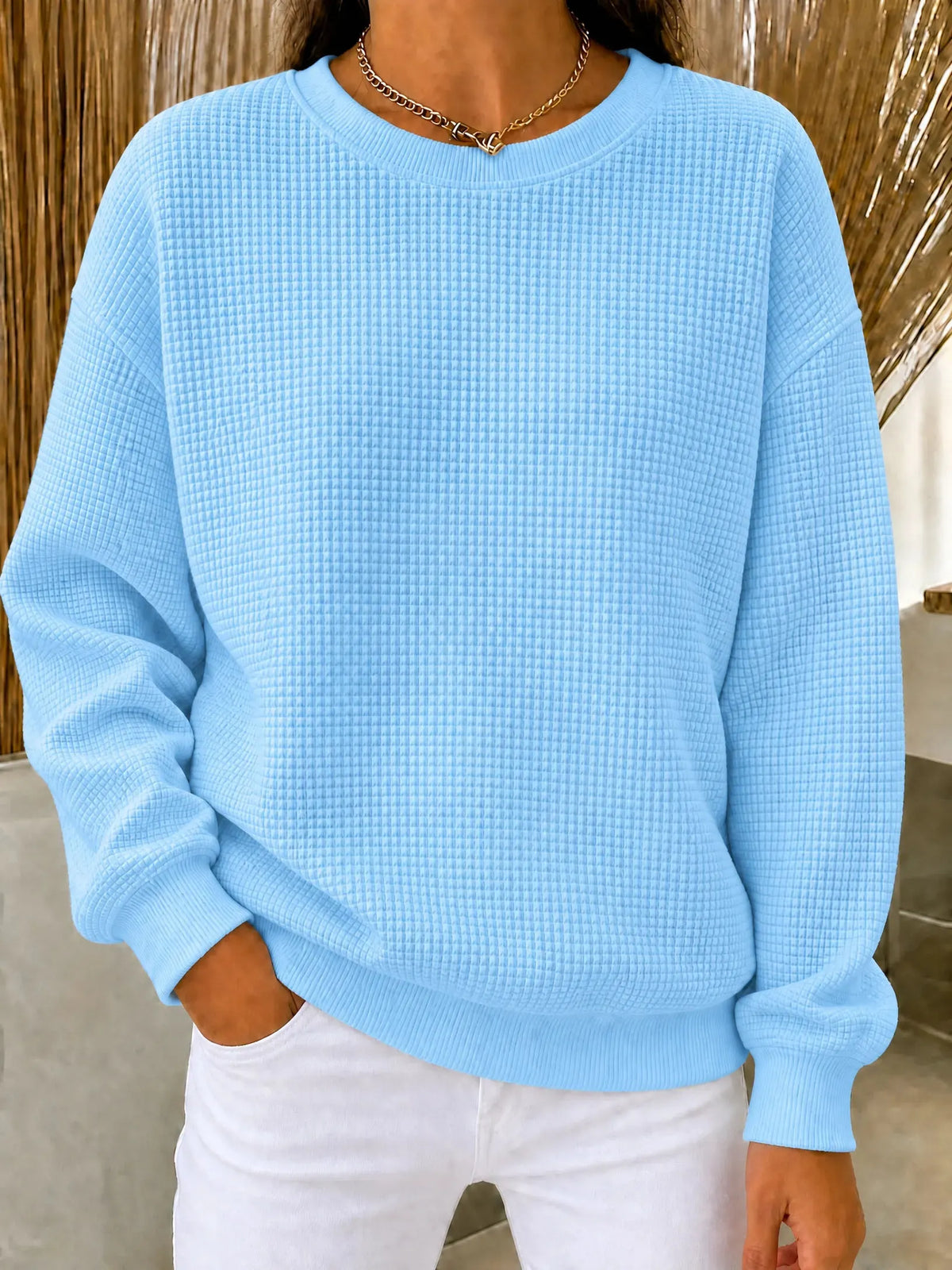 CLEARANCE SALE🔥 Women's Waffle Knit Crewneck Sweatshirt