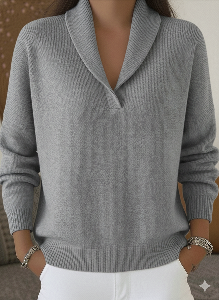 🎄 CLEARANCE SALE🔥Elegant 80s Shawl Collar Solid Color Pullover Sweater Top