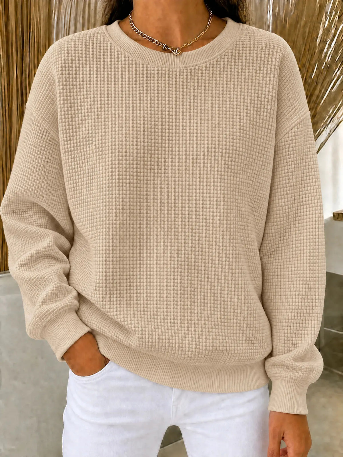 CLEARANCE SALE🔥 Women's Waffle Knit Crewneck Sweatshirt