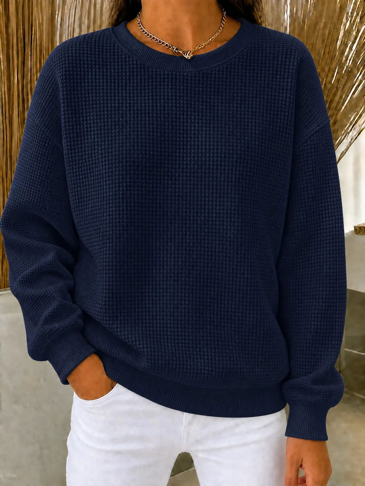 CLEARANCE SALE🔥 Women's Waffle Knit Crewneck Sweatshirt