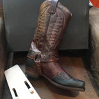 Squared-toe Carved Cowboy Boots Motorcycle Boots