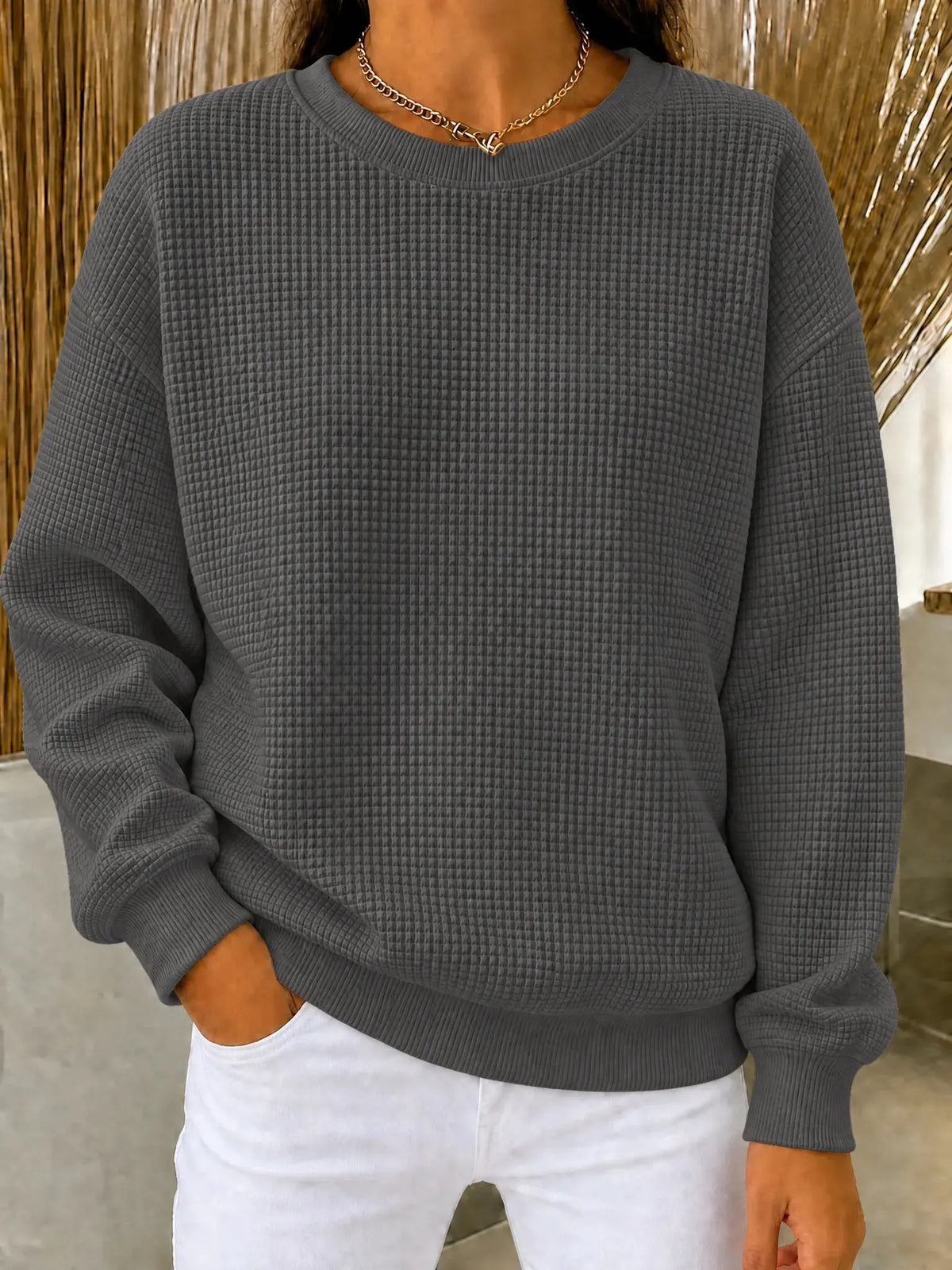 CLEARANCE SALE🔥 Women's Waffle Knit Crewneck Sweatshirt