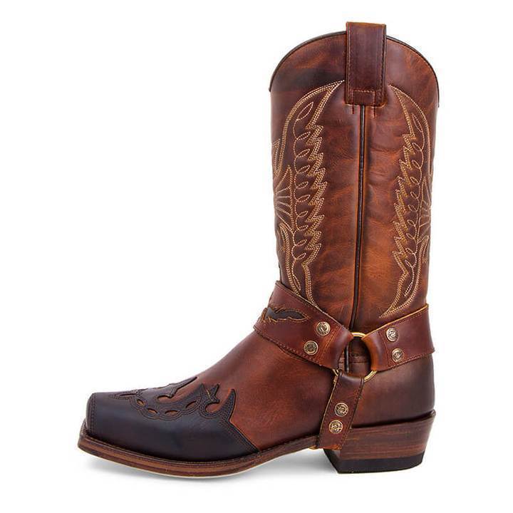Squared-toe Carved Cowboy Boots Motorcycle Boots