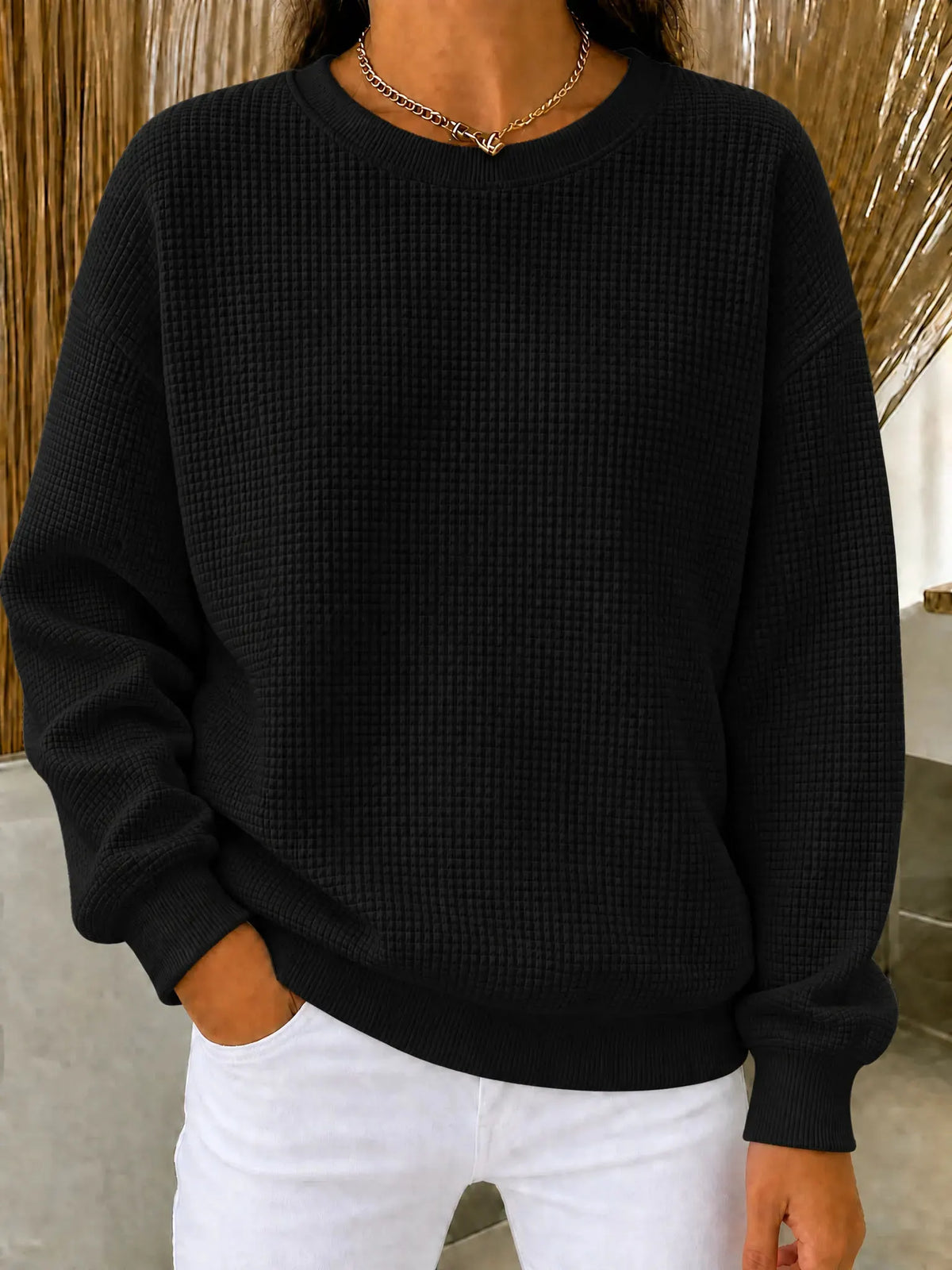 CLEARANCE SALE🔥 Women's Waffle Knit Crewneck Sweatshirt
